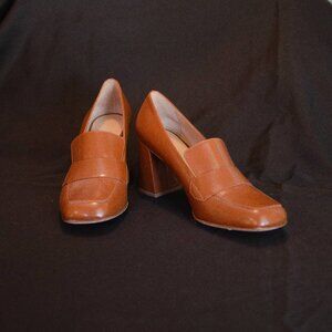 M. Gemi Brown Leather Scuola Block Heels